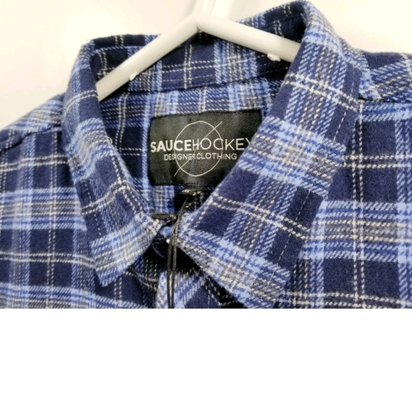 NWT Sauce Hockey Mens Medium Shirt Long Sleeve Button Up Blue Plaid - Picture 6 of 10